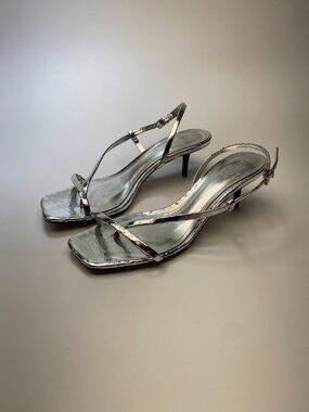 Schutz Womens Heloise Silver Slingback Square Toe Sandal Sz 10